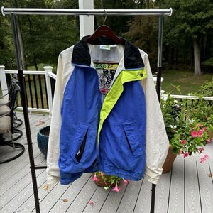 Vintage 90s Surf Windbreaker Jacket Pacific Scene Colorblock Sz Large Blue White